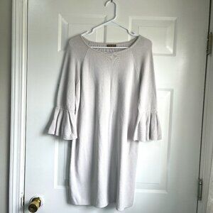 Lilla | P Bell Sleeve Sweater Shift Mini Dress Light Gray White Knit Flare Size